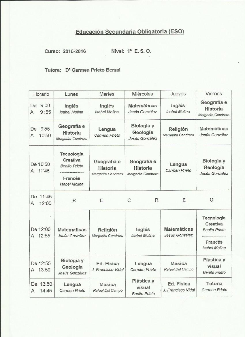 HORARIO 1º ESO