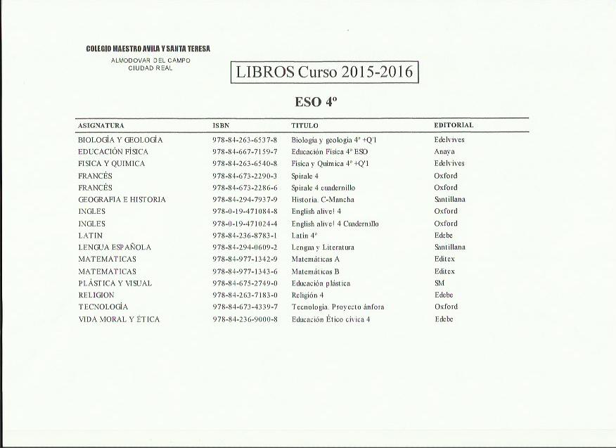 Libros 4º ESO
