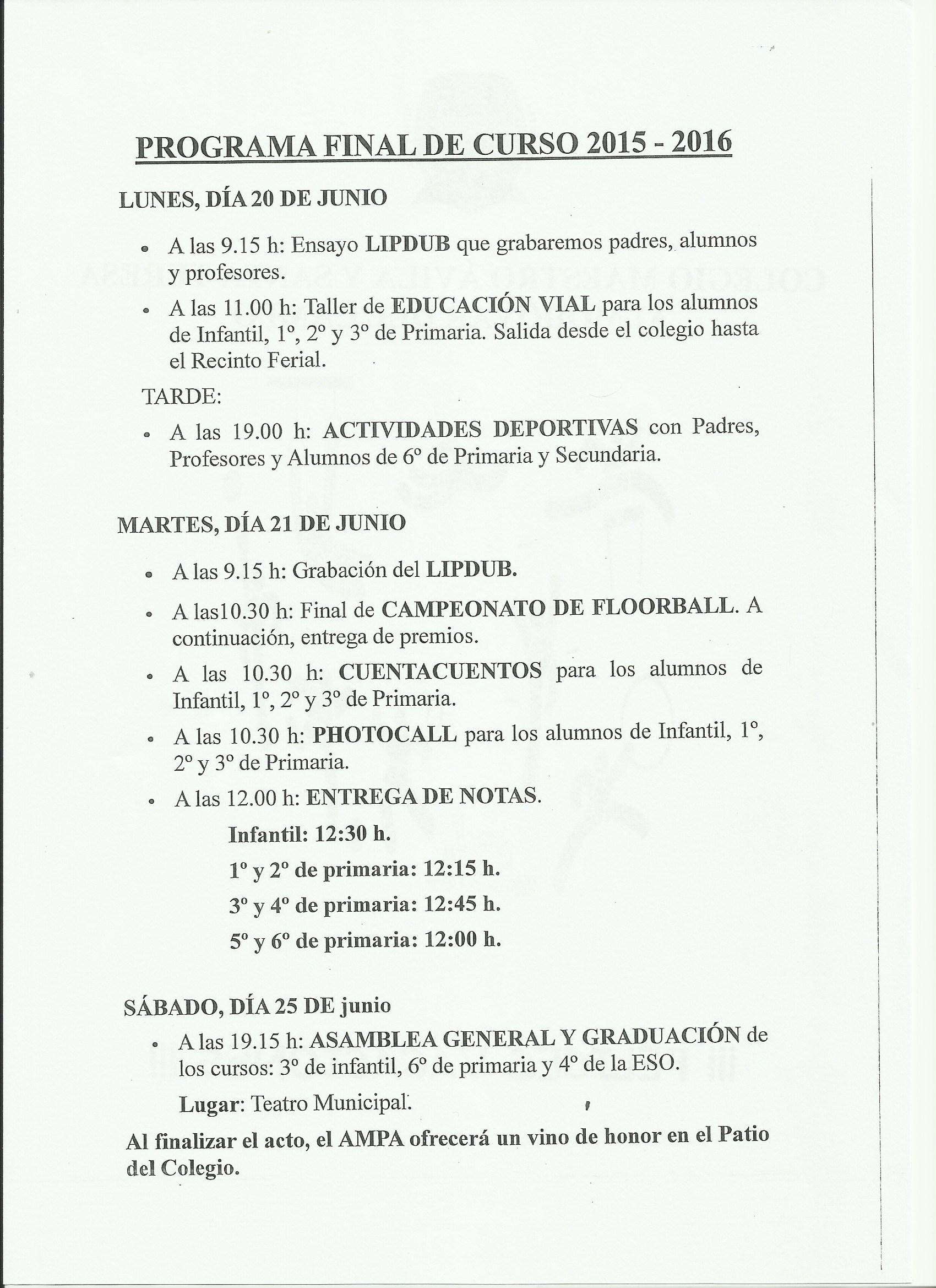 PROGRAMA FIN CURSO2016