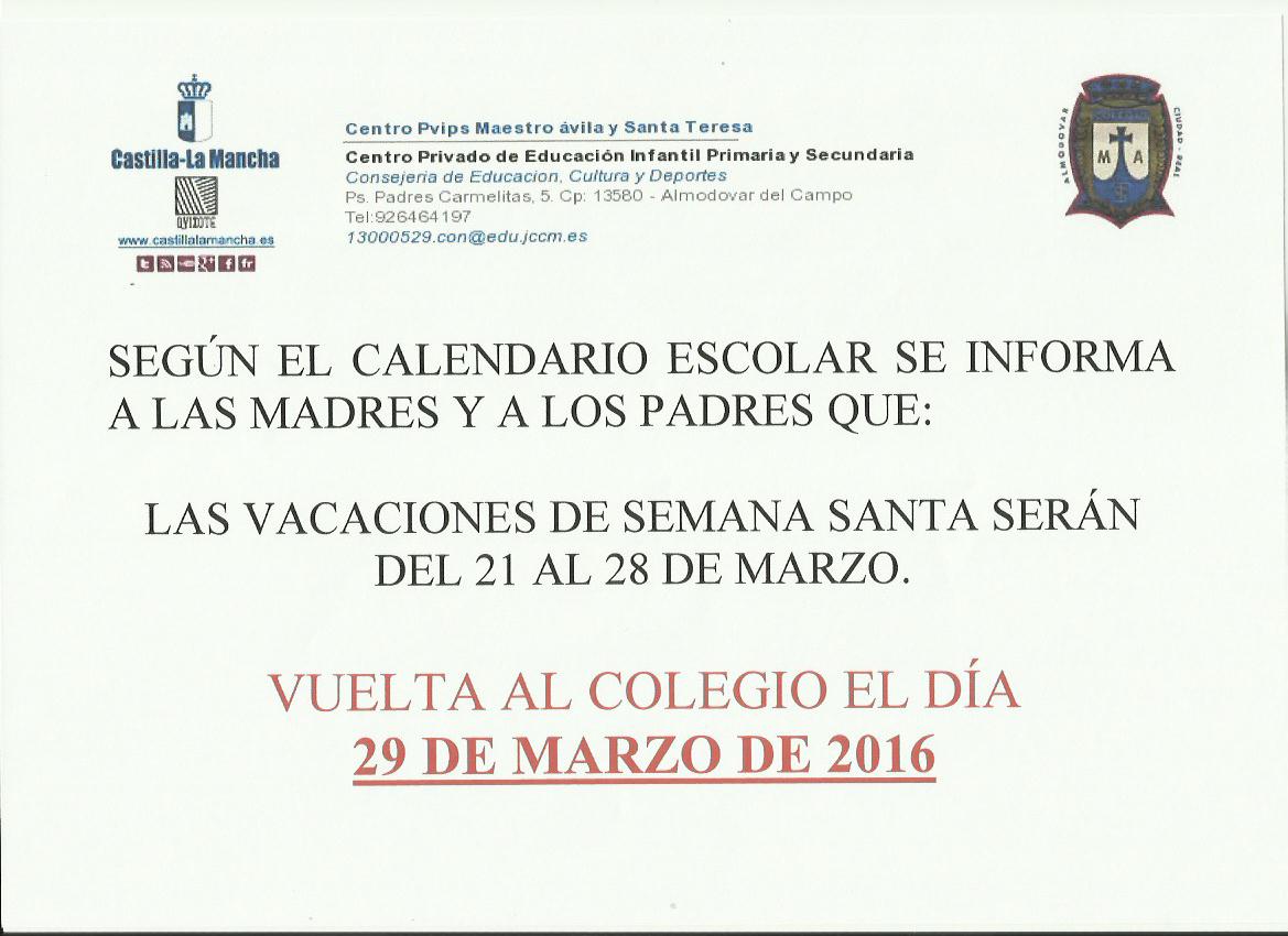 Vacaciones semana santa 2016