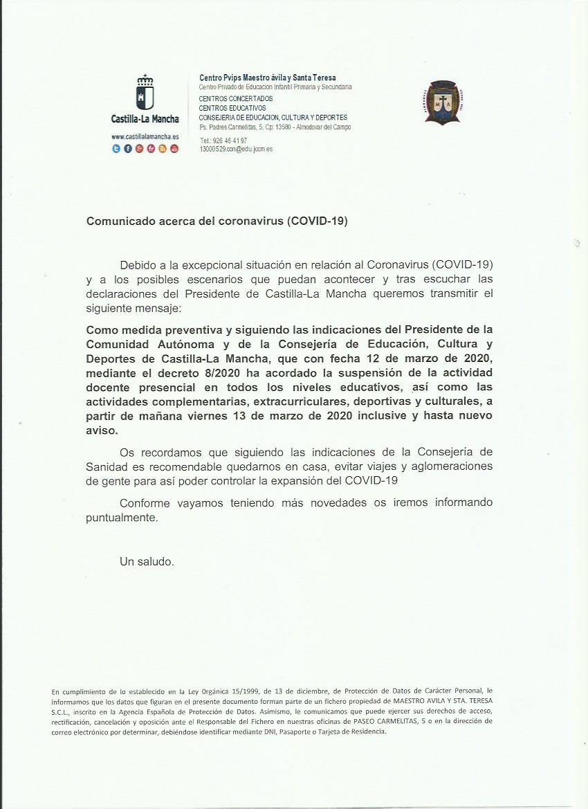 comunicado coronavirus